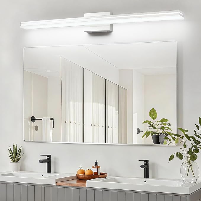 SineRise 48-Inch LED Modern Bathroom Vanity Light Bar, Chrome Modern Acrylic Bathroom Wall Lighting Fixtures Over Mirror (Cool White 6000K)