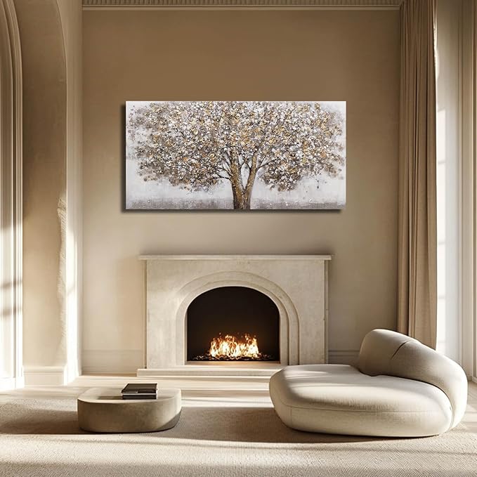 CHUDANHAO Large Canvas Wall Art Decorative Paintings Grey Room Decor Gold Tree Picture Scenery Artwork for Living Room Bedroom Hotel 29"x58"