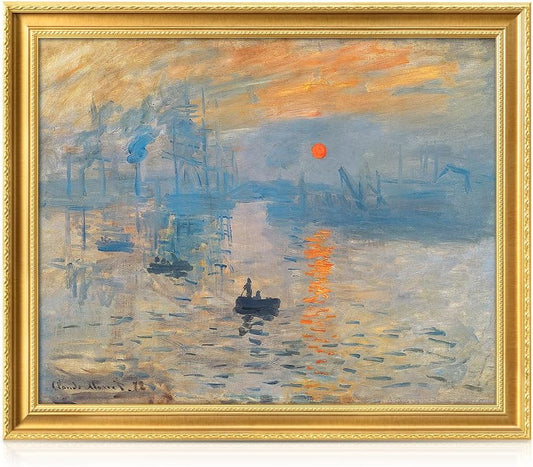DECORARTS - Claude Monet Impression Sunrise Giclee Print with Gold Solid Wood Frame, Impressionist Large Framed Wall Art, Ready to Hang, Framed Size 34.75x28.75, Made in USA