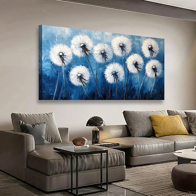White Flower Pictures Canvas Wall Art for Living room Office Bedroom Wall Decor,Abstract Wall Art Print Modern Noble Blowball Oil Painting Artwork Waterproof Ready to Hang-20x40inch