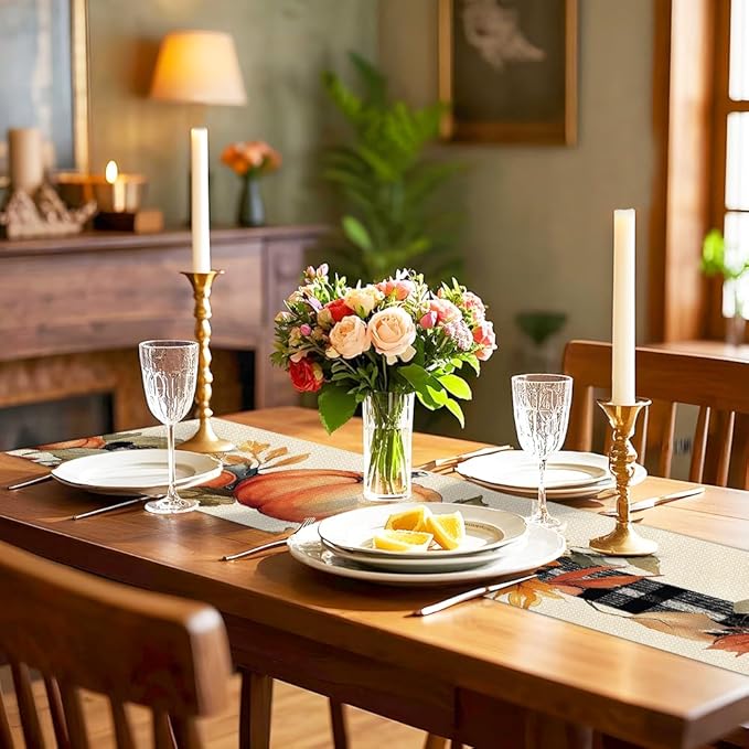 ANNA QUEEN Pumpkin Sunflower Table Runner 13 x 72 Inch for Dining Table, Table Runner for Seasonal Autumn Kitchen Dining Table Decoration for Home Party Decor Thanksgiving Harvest