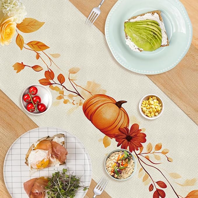 ANNA QUEEN Fall Pumpkin Table Runner 13 x 72 Inch for Dining Table, Table Runner forSeasonal Autumn Kitchen Dining Table Decoration for Home Party Decor Table Decoration Thanksgiving Harvest