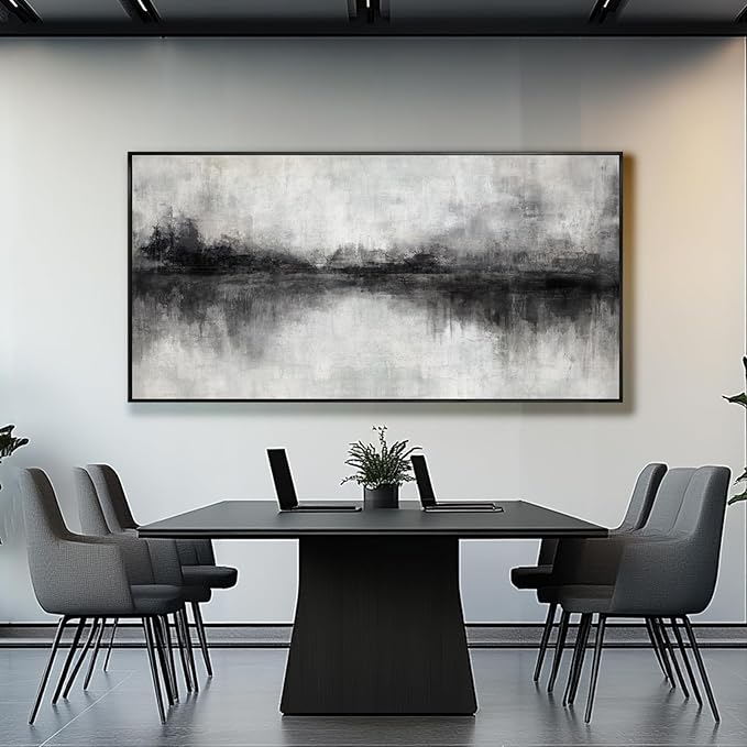 Black Art Wall Decor for Office Framed Abstract Canvas Prints 24"x48" Wall Art Dining Room Modern Bedroom Pictures Wall Decor