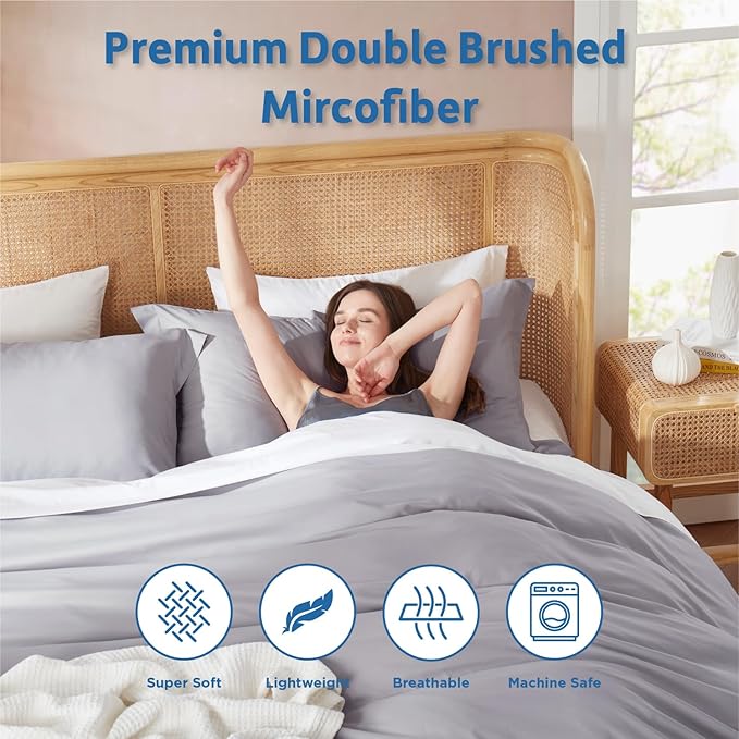 Nestl Grey Lavender California King Duvet Cover Sets - Soft Double Brushed Cal King Duvet Cover, 3 Piece, with Button Closure, 1 Duvet Cover 104x98 inches and 2 Pillow Shams