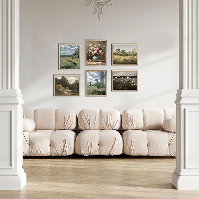 RETRART Vintage French Wall Art, Wildflower Landscape Painting Art - French Cottage Living Room Wall Decor - 8" x 10" Unframed Canvas Prints for Bedroom Living Room Bathroom Spring Landscape