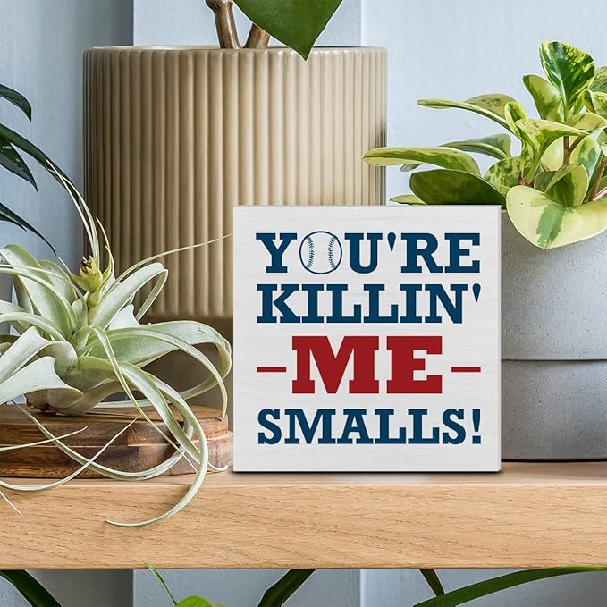 Baseball Softball Decorative Wooden Box Sign You're Killin' Me Smalls Wood Block Plaque Decor Home Table Shelf or Wall Display
