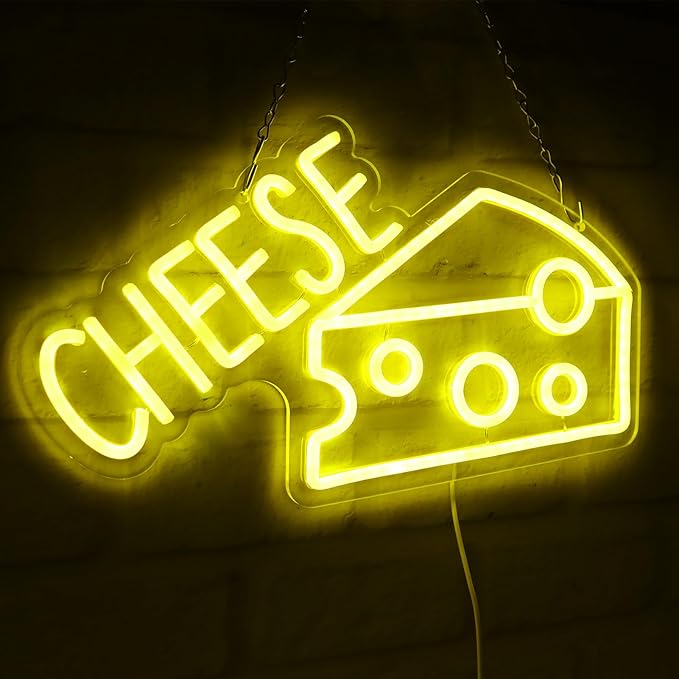 Balanar CHEESE Neon Signs For Wall Decor LED Lights For Bedroom Yellow Neon Sign Suitable for Cheese Shops Bakery Restaurant Christmas Birthday Party Gift Led Art Wall Decorative