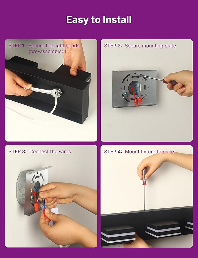 Modern Bathroom Light Fixture Over Mirror, 22" 3-Light Bathroom Vanity Light with Rotatable Heads, Dimmable 5000K Daylight, Hardwired, Energy-Efficient LED Vanity Lighting Fixture, Black