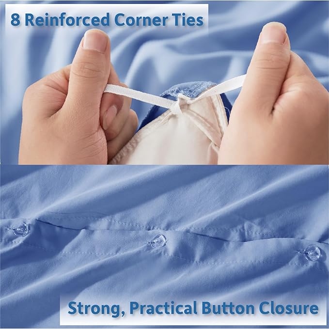 Nestl Calm Blue Duvet Cover Queen Size - Soft Double Brushed Queen Duvet Cover Set, 3 Piece, with Button Closure, 1 Duvet Cover 90x90 inches and 2 Pillow Shams