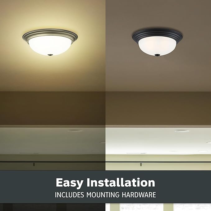 DESIGNERS FOUNTAIN Reedley 3-Lights Flush Mount Ceiling Light, 15 Inch Lighting Fixture for Kitchen, Bedroom, Bathroom, and Hallway, Matte Black with Etched Glass, 1257L-MB-W