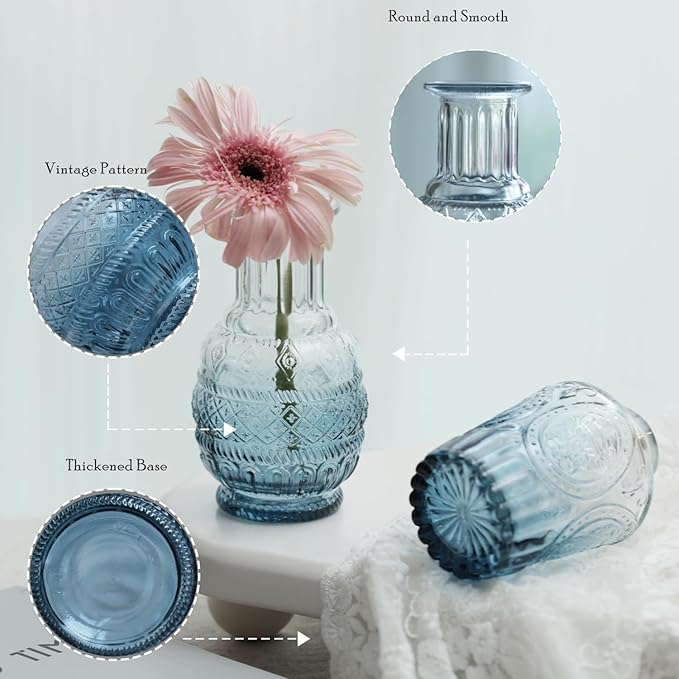 Bud Vases Set of 12,Glass Bud Vases in Bulk,Small Flower Vases for Centerpieces,Mini Vintage Vase for Wedding, Home Table Decor,Christmas,Party Decoration,Blue