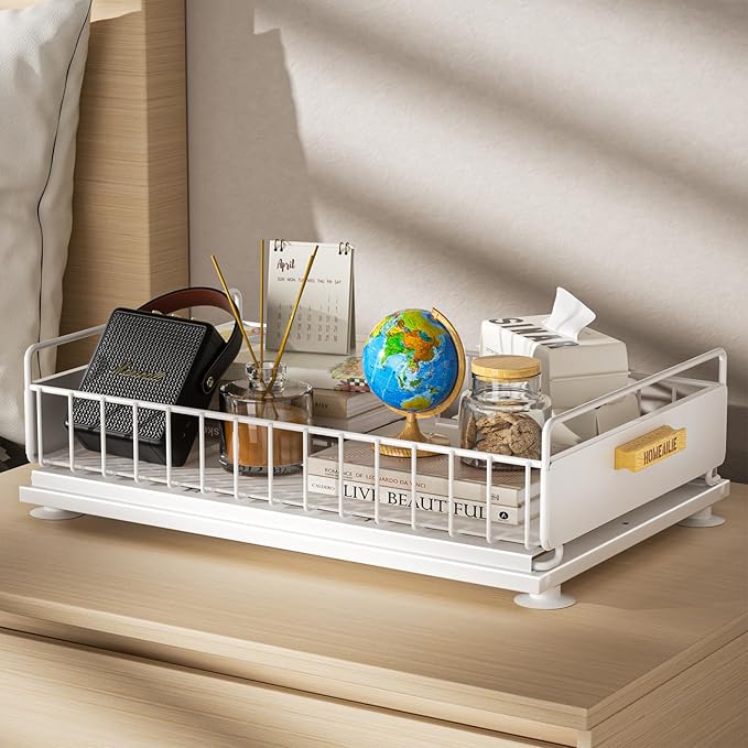 Under Sink Organizer, 2 Packs Under Sink Organizers and Storage, Slide Out Pull Out Cabinet Organizer Shelf with Metal Drawers for Kitchen Bathroom Pantry, White