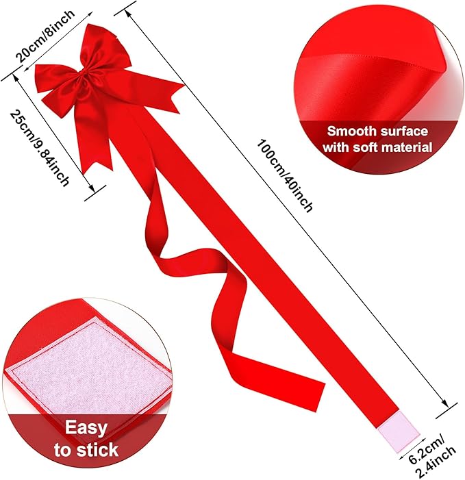 WILLBOND 12 Pieces Red Christmas Cabinet Ribbons Bows Large Red Bow Christmas Door Kitchen Cabinet Ribbon Bows Locker for Xmas Holidays Party Decorations Supplies