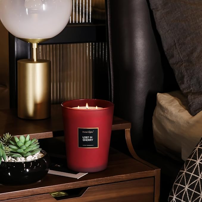 HomeLights Highly Scented Candles, Big 33.3 oz for Home, Natural Soy Aromatherapy Candles, Smokeless Long Lasting 130 hrs with 3 Cotton Wicks, Candles Gifts for Women & Men - Lost in Cherry