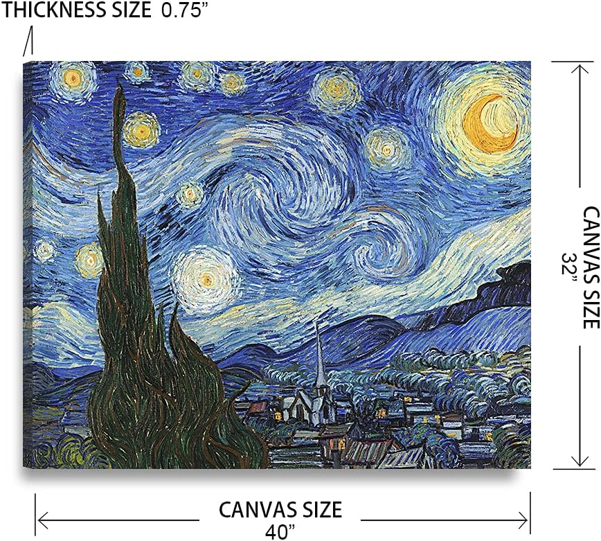 DECORARTS - Starry Night. Vincent Van Gogh Art Reproduction. Giclee Print on Canvas. Wall Art for Home. 40x32