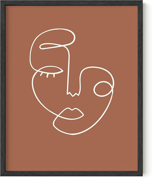 HAUS AND HUES Woman Drawing Line Art Wall Decor - Female Figure Wall Art, Silhouette Drawings Artwork Line Drawing Wall Art Minimalist Clay Abstract Face (16x20 Unframed)