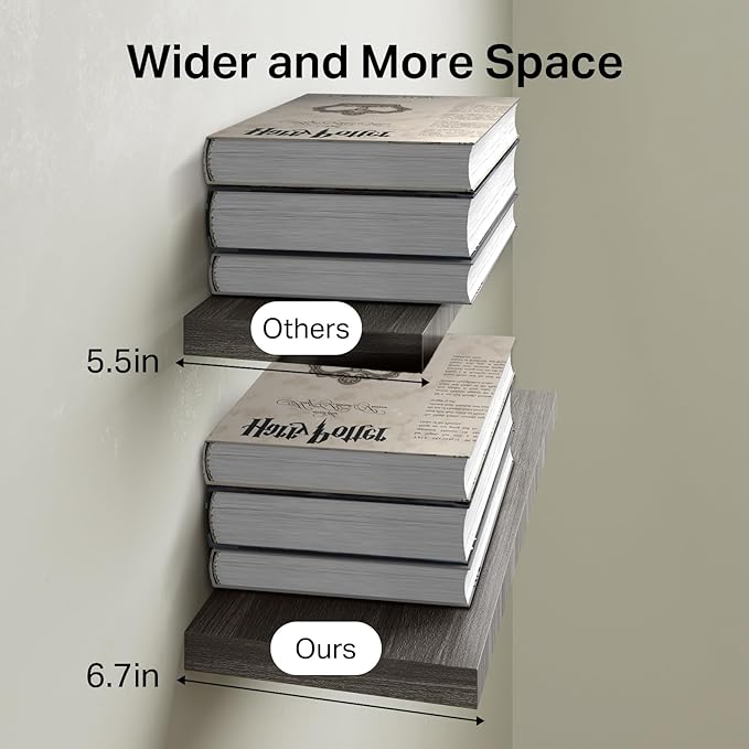 BAYKA Grey Floating Shelves for Wall, Wall Mounted Rustic Wood Shelves for Bathroom, Bedroom, Living Room, Kitchen,Small Hanging Shelf for Books/Storage/Room Decor (Set of 3, 15.7in)