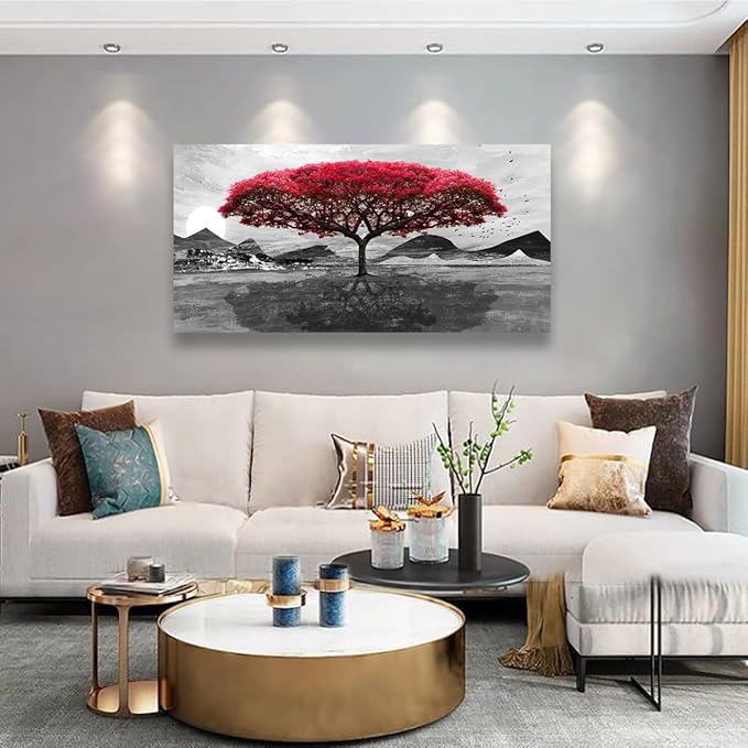 Red Tree of Life Pictures Canvas Wall Art for Living room Office Bedroom Wall Decor,Tree of Life Wall Art Print Paintings Modern Nature Artwork Waterproof Ready to Hang- 20x40inch