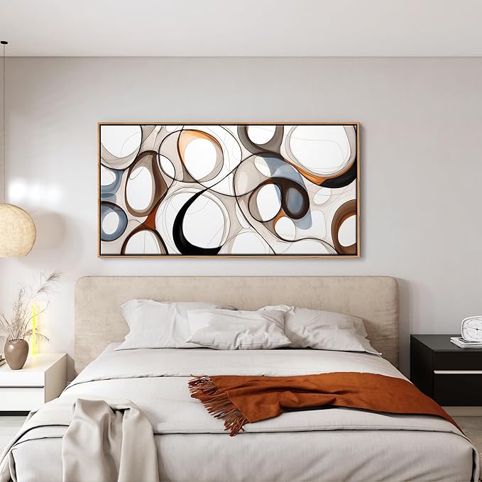 Large Wall Art for Lving Room-Textured Abstract Canvas Wall Art Framed Artwork for Walls Bedroom Wall Decor Above Bed Brown and Blacke Modern office Decorations 29×58IN