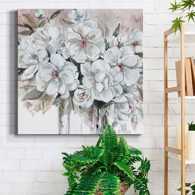 Wexford Home Square Premium Gallery Wrapped Canvas Flower Multicolor Wall Art Abstract Floral Romance Modern Pictures Print for Home Office, Ready to Hang, blushing bouquet, 24x24