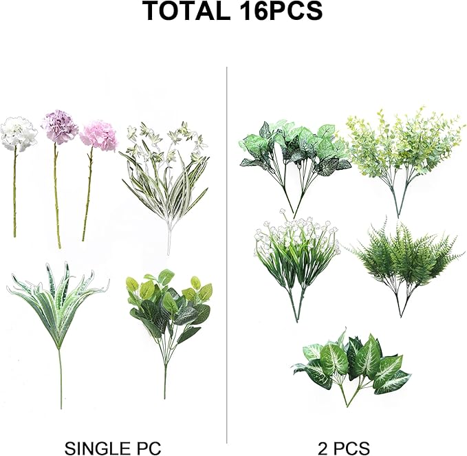 PARTY JOY 18 Bunches Fake Plants Outdoor, Fake Bushes UV Resistant Artificial Flowers Hydrangea Flowers Greenery Shrubs Faux Greenery for Outdoor Garden Patio Front Porch Yard Decor