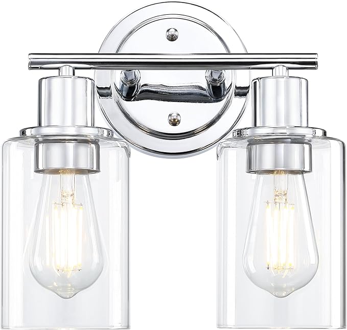 2-Light Chrome Bathroom Vanity Light Fixture Over Mirror,Chrome Vanity Lights for Bathrooms,2 Bulb Bathroom Wall Light Over Sink