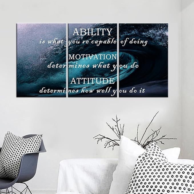 Inspirational Canvas Posters Wall Art Ability Motivation Attitude Entrepreneur Quotes 3 Piece Picture Print Positive Painting for Home Teens Room Office Wall Decoration Ready to Hang [48''Hx24''W]