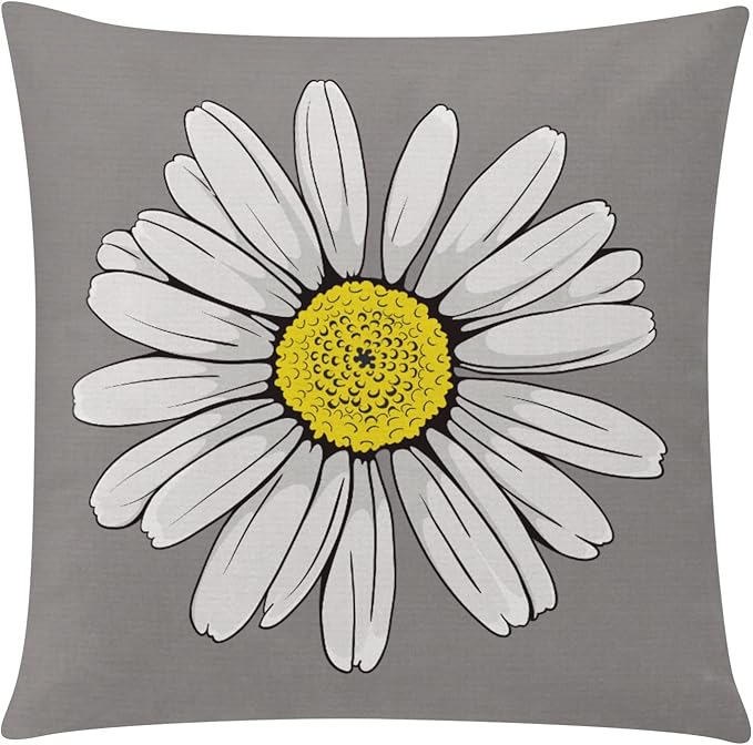 COMMINY Yellow Grey Pillow Covers 20x20 Set of 6, Daisy Flower Throw Pillow Cover Case Rustic Square Cushion Cover for Sofa Bedroom Living Room Farmhouse Home Decor