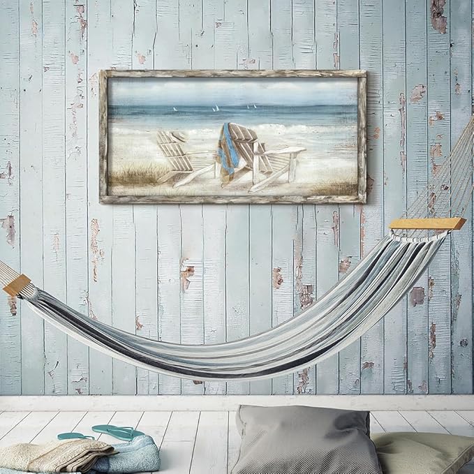 Coastal Abstract Seascape Canvas Wall Art Beach Chair on Sand Painting Artwork Print for Bedroom Living Room(40"*20")