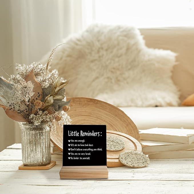Little Reminders You are Enough Desk Plaque Sign with Stand,Dorm Signs for College Girls, Inspirational Signs Decor for Office Dorm Desk,Back to School Gifts for College Students (Black 1)