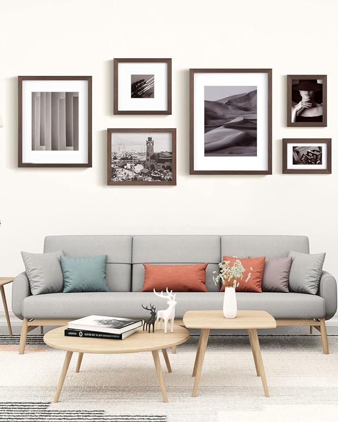 Egofine 5x7 Picture Frames Set of 4, Made of Solid Wood Covered by Plexiglass 3.5x5 and 4x6 with Mat or 5x7 without Mat, for Table Top Display and Wall Mounting Photo Frame Brown