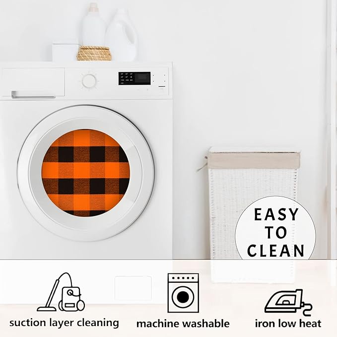 SEEKSEE Cotton Buffalo Plaid Rug 4'x6' Orange and Black Checked Rug Washable Doormats Indoor Outdoor Rugs for Layered Front Door Mats, Porch, Kitchen, Farmhouse, Entryway