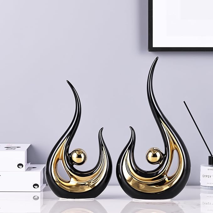 LCCCK Modern Abstract Art Home Decor Accent, Contemporary Statues Coffee Table Decor for Living Room, Table Centerpieces for Dining Room, Ceramic Sculptures and Gold Knick Knacks for TV Stand Decor