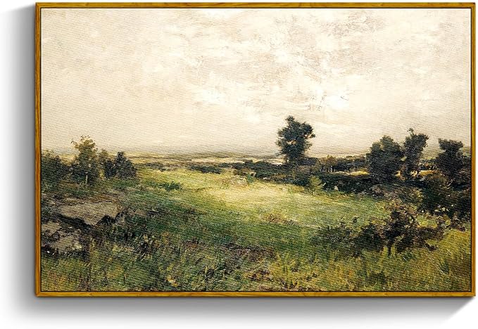 crmotu Framed Canvas Wall Art, Vintage Valley Landscape Painting, Nature Wilderness Scenery Art Prints, Retro Moody Pictures Wall Decor Living Room Bathroom Bedroom, Farmhouse Decor Artwork 16x24in