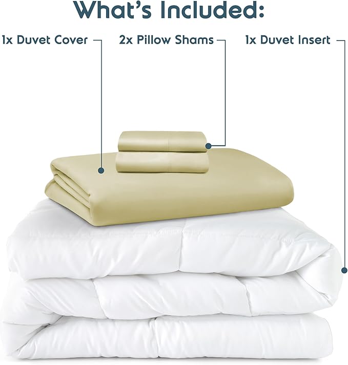 Nestl California King Duvet Cover Set with Comforter Insert - Vanilla Yellow 4 Piece 104x98 Duvet Cover & 2 Pillow Shams with White Quilted Down Alternative Comforter, Ultra Soft, All Season