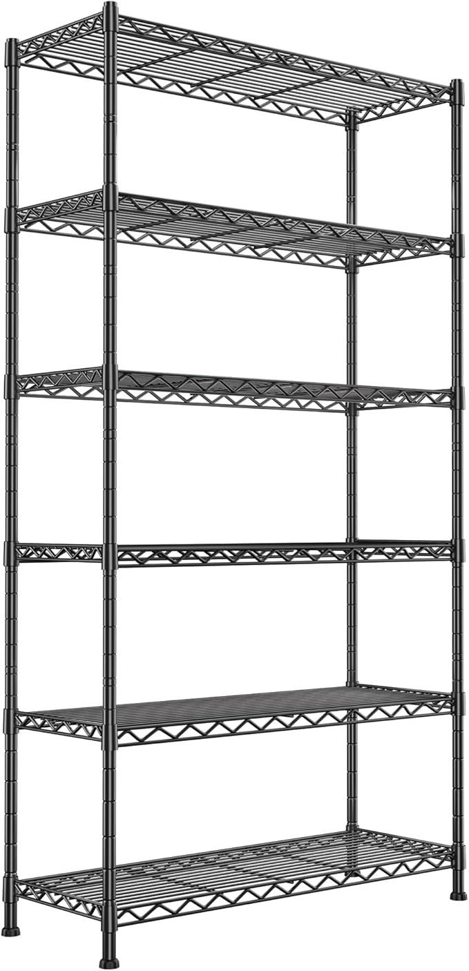 GIOTORENT 6-Wire Garage Shelving Storage Shelves, Metal Shelf Organizer 2100Lbs Capacity, Kitchen Storage Adjustable Shelf for Laundry Bathroom Pantry Closet, Black 36.2''W x 14''D x 72.4''H