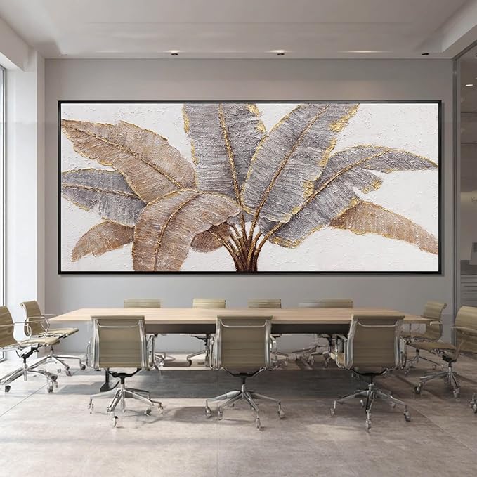 Gold Line Canvas Wall Art Leaves Wall Decor Modern Art Prints 32"x70" Bedroom Artwork for Wall Over Bed Art for Living Room