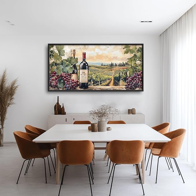 Large Wine Framed Wall Art for Living Room, Large Kitchen Canvas Wall Decor, Vintage Grapes Canvas Pictures Painting, Modern Artwork for Kitchen Bedroom Office 60L'' × 30W''