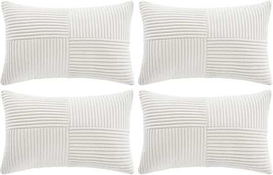 Fancy Homi 4 Packs Cream White Lumbar Decorative Throw Pillow Covers 12x20 Inch for Couch Bed Sofa, Rustic Farmhouse Boho Home Decor, Soft Striped Corduroy Rectangle Accent Cushion Case 30x50 cm