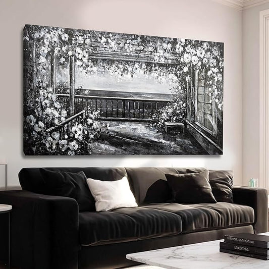 GAIDUOMAI Canvas Art Wall Decor Grey and White Wall Art Natural Scenery Print Photos White Flowers Artwork for Dining Room Bedroom Kitchen 24"x48"