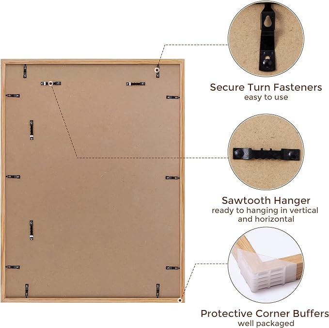 18x24 Picture Frames, Oak Wood 18 x 24 Poster Frames Set of 2, 18x24 Frame Matted to 16x20, Rustic Wooden 18 x 24 Frame with Tempered Glass, Minimalist 18"x24" Art Frames, Oak Color