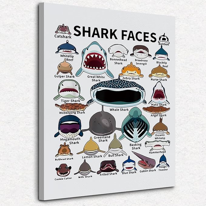 Nogrit Shark Canvas Wall Art 1114 Inch for Bathroom, Bedroom, Living Room, Classroom, Dorm - Shark Decor and Gifts