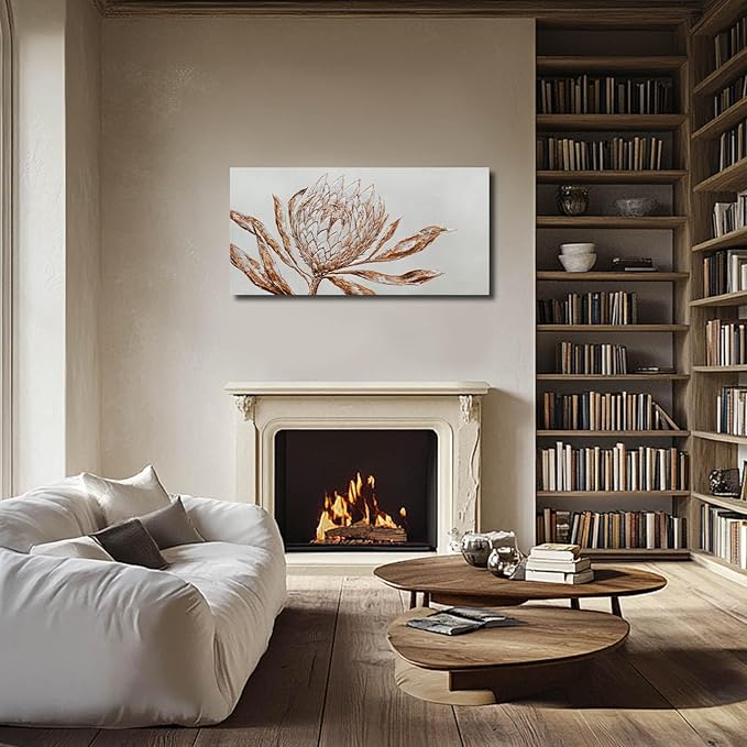 GAIDUOMAI Red and Gold Flower Wall Art Contemporary Artwork for Walls Plant Wall Decor Painting on Canvas 24"x48" Dining Room Home Kitchen Posters