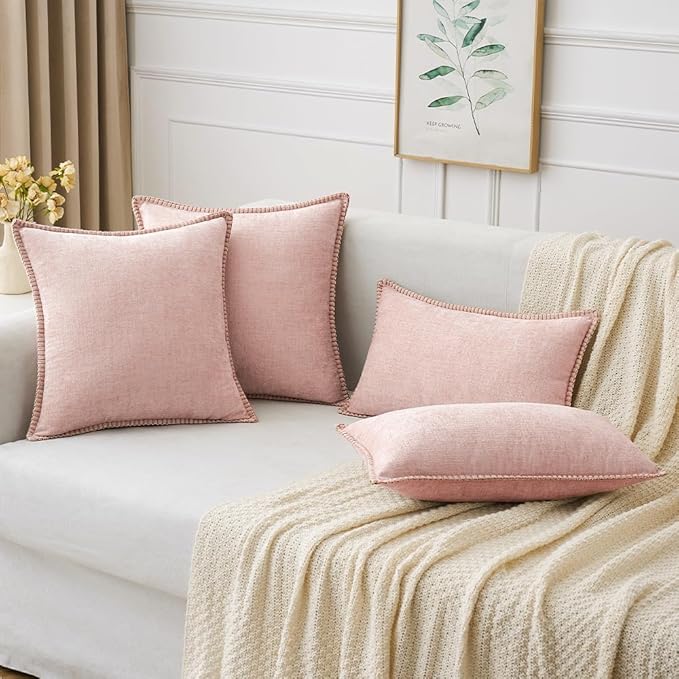 MIULEE Pack of 2 Couch Throw Pillow Covers 12x20 Inch Pink Valentine Farmhouse Decorative Pillow Covers with Stitched Edge Soft Chenille Solid Dyed Spring Pillow Covers for Sofa Bed Living Room