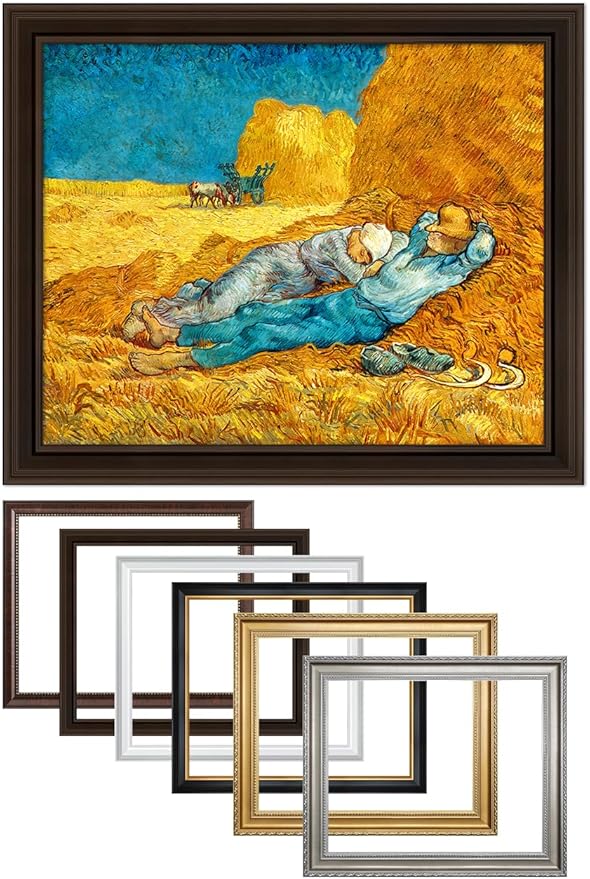 DECORARTS - Noon: Rest from Work - Vincent Van Gogh Giclee Prints w/Antique Brown Frame for Wall Decor. Picture Size: 20x16, Total Size w/Frame: 23x19