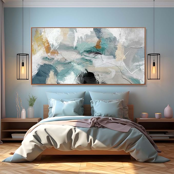 Kureful Green and White Canvas Wall Art Contemporary Wall Decor Abstract Poster Printing 36"x70" Office Art Pictures Bedroom Decorations