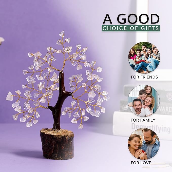 NARIBABU Clear Quartz Crystal Tree (7–8 Inch, 100 Chips) – Handmade Gemstone Bonsai for Clarity & Decor – Birthday Gifts for Women, Gift for Her, Spiritual Gift, Office Desk Decor