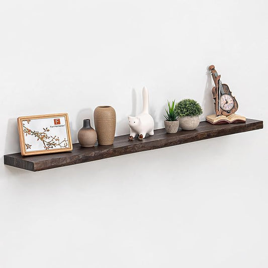 Wood Floating Shelves for Wall, 48 Inch Floating Shelves Wall Mounted, Rustic Live Edge Elm Wood Shelf for Home Decor, Heavy-Duty Storage Shelves for Books, Bathroom, Kitchen, Walnut Finish