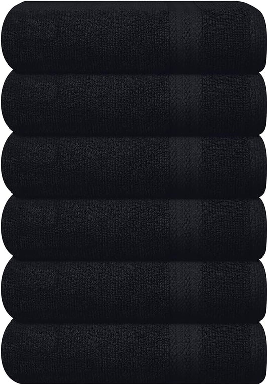GLAMBURG Ultra Soft 6-Piece Hand Towel Set 16x28-100% Ringspun Cotton - Durable & Highly Absorbent Hand Towels - Ideal for use in Bathroom, Kitchen, Gym, Spa & General Cleaning - Black