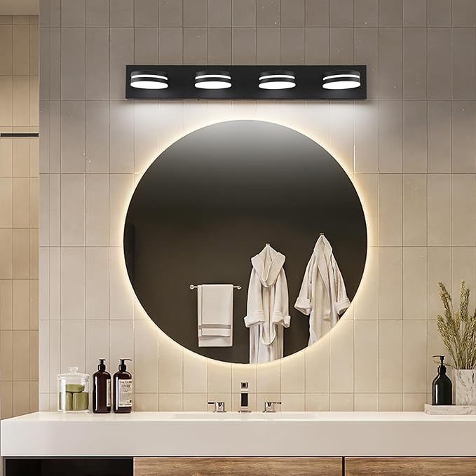 4-Light Bathroom Vanity Light, Matte Black Bathroom Light Fixtures Over Mirror,LED Vanity Lights with 360°Rotating Lamp Head(32in)
